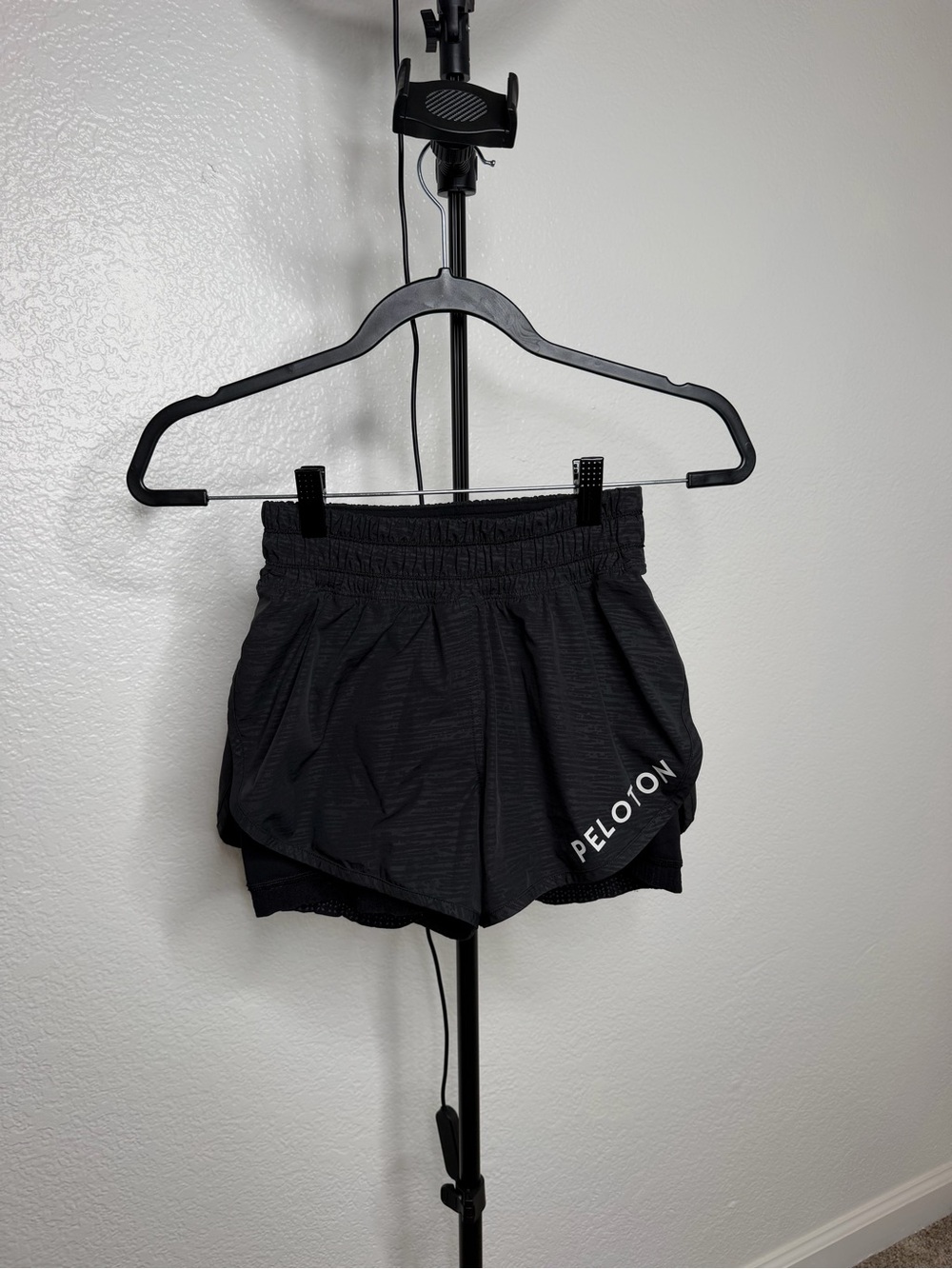 lululemon athletica Black Athletic Shorts with White Peloton Logo